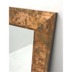 Acid washed copper framed rectangular wall mirror, bevelled plate, 91cm x 122cm 