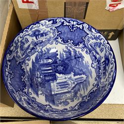 Limited edition Royal Doulton The Dambusters tankard, The Royal Air Force Museum Wings of Destiny tankard with certificate, and further Flying for Victory tankard, Johnson Brothers Fruit Sampler pattern tea and dinnerware, Poole dolphin and other animal figures, other ceramics etc in three boxes