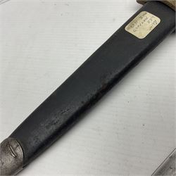 British Pattern 1888 MkII Lee Metford knife bayonet with 30cm steel double edged blade; various marks to ricasso including Mole 1.00; in steel and leather mounted scabbard (probably Mk.III) with leather frog L46cm overall