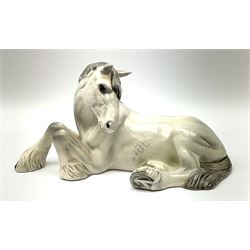 Beswick dapple grey Shire horse lying down model no 2459, with printed mark beneath. 