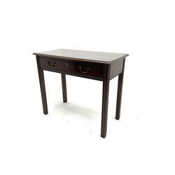 Georgian mahogany side table, moulded rectangular top over single drawer, square moulded supports