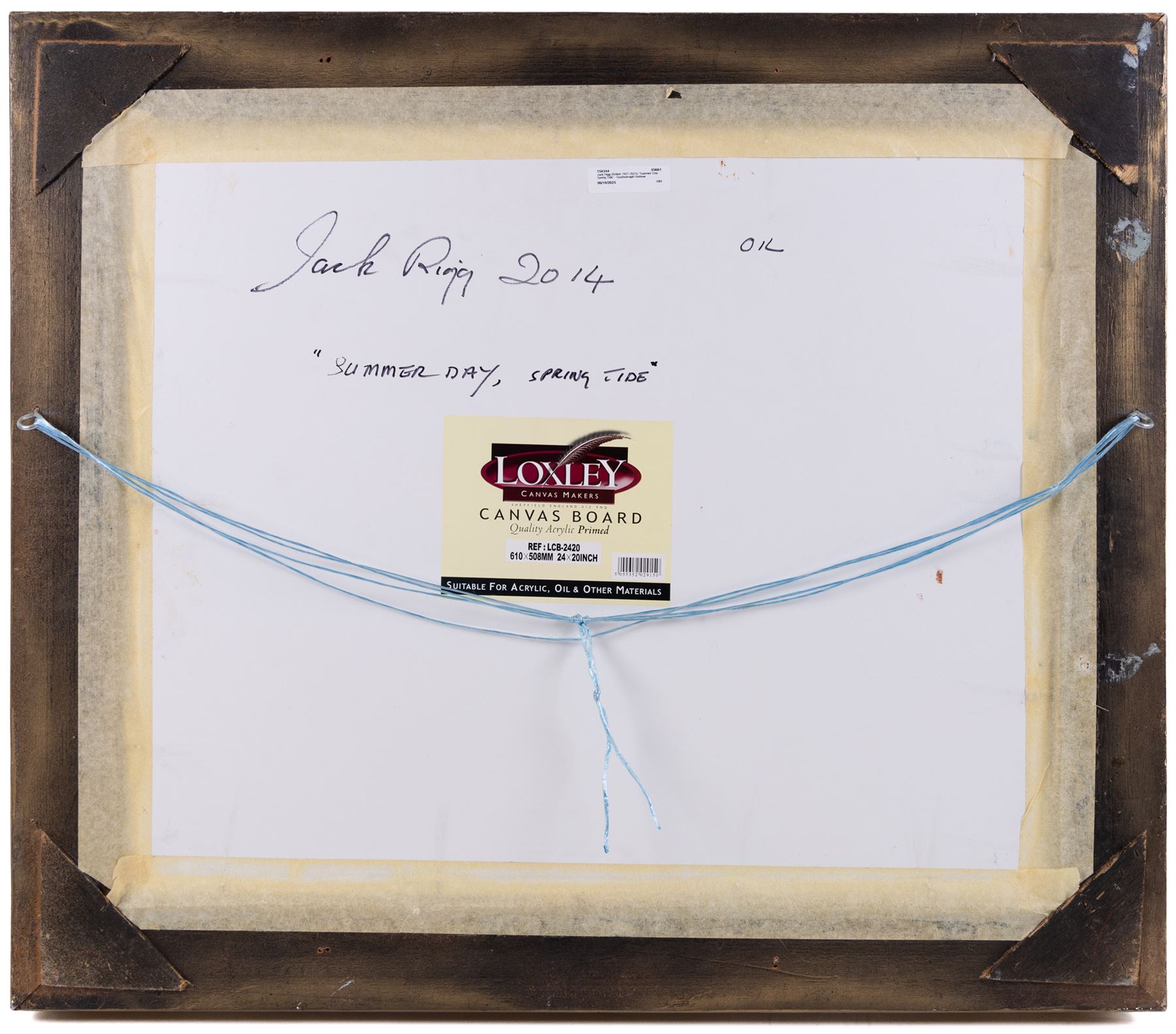 Jack Rigg (British 1927-2023): 'Summer Day - Spring Tide' - Kirkcaldy Trawler and Coble in Scarborough Harbour, oil on canvas board signed and dated 2014, titled verso 50cm x 60cm