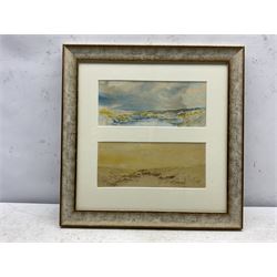 Frederick Parr (British 1887-1970): Moorland Landscapes, pair watercolours framed as one signed, each 10cm x 25cm