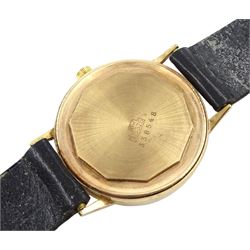 Le Cheminant Incabloc 9ct gold gentleman's manual wind wristwatch, silvered dial with subsidiary seconds dial, stamped 9.375, on original black leather strap