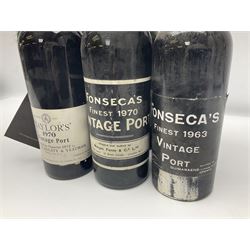 Mixed alcohol, to include Fonseca port, comprising of the years 1963 and 1970, Taylors, 1970, port, etc, unknown contents and proof, all bottles with issues, seals appear partially or fully broken 