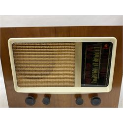 1950s Pye Type PE80 Cambridge International radio, W58cm H43cm D27cm, together with 1952 Pye Type P45 valve radio and 1940s Pye Type 15A radio (3)