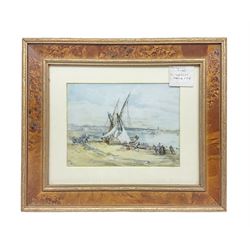 M Watson; Painting on glass, depicting a coastal scene, signed to the bottom left corner and in a wooden frame, H30cm, W35cm 
