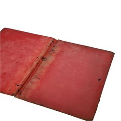 Victorian papier mache blotter folder hand painted floral detail the other with mother of pearl inlaid detail, together with an artist's painting box, the hinged lid opening to reveal a tray of ceramic paint cup, with draw beneath, artist box H8cm, L24cm