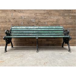 Early 20th century cast iron framed garden bench with timber slats