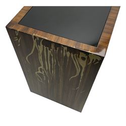 Ralph Lauren - pair 'Metropolis' Art Deco design end-tables, rosewood finish box frame with smoke glass inset, each fitted with cupboard, drawer and shelf