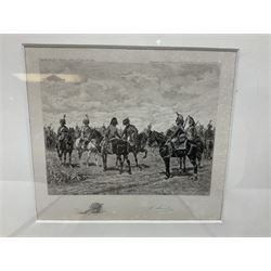 Three L Ruet etchings, together with two volumes of The Life and Times of Queen Victoria by Wilson 