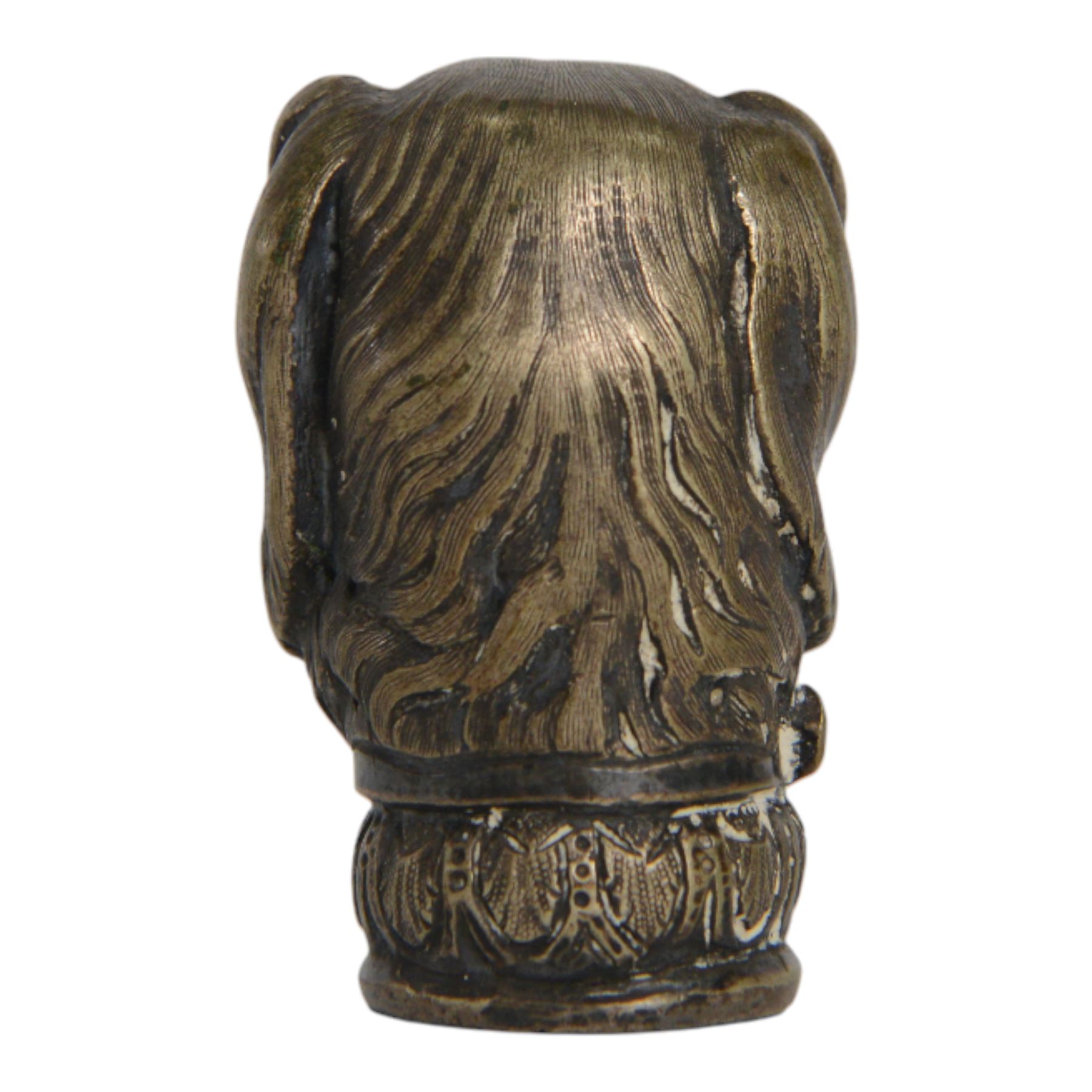 Cast bronze walking stick top, in the form of a gun dog, H6cm, hole D2cm