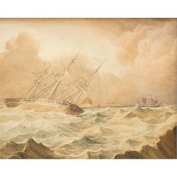 English School (19th century): Frigate on Stormy Seas, watercolour and ink unsigned 46cm x 56cm
