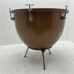 Timpani drum with coppered finish to the bowl, three adjustable tubular feet and Ludwig Ensemble 71cm head; bears Premier label; D75cm