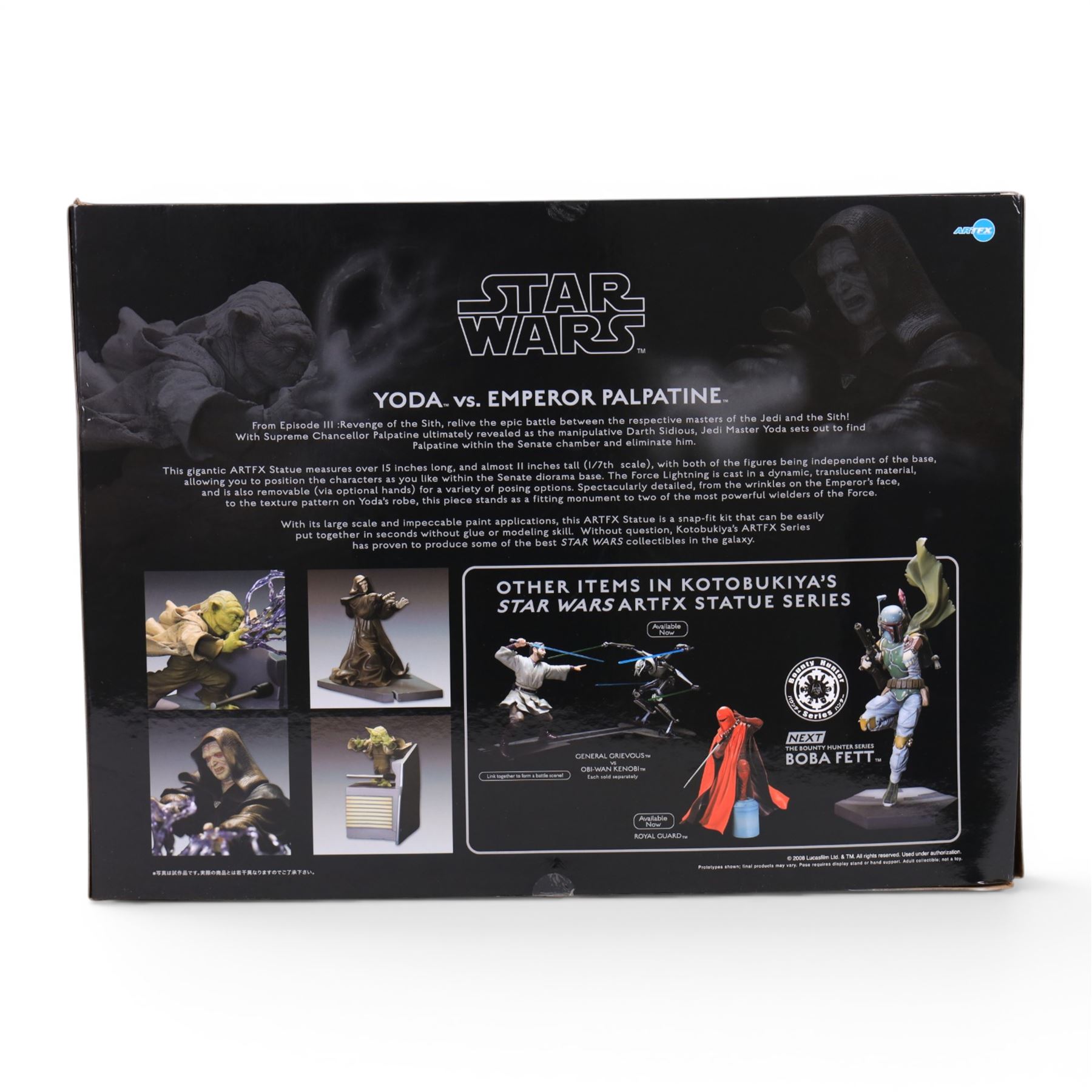 Kotobukiya Artfx Star Wars Yoda vs. Emperor Palpatine 1:7 scale pre-painted model kit, boxed