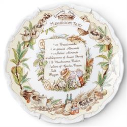 Eight Royal Doulton Brambly Hedge plates from the The Recipe Plate Collection, comprising 'Nettle Soup', 'Strawberry Shortcake', 'Mushroom Tart', 'Apple Pie', 'Elderflower Wine', 'Crystallized Violets', 'Blackberry Sorbet' and 'Honey & Nut Biscuits' (8)
