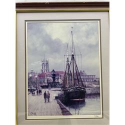 Jack Rigg (British 1927-2023): On the Quayside, signed print; together with a David C Bell watercolour and two maps (4)