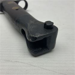 British Pattern 1888 knife bayonet, the 30cm double edged blade by Sanderson with central raised medial ridge and various marks to the ricasso including date code 12 98; in leather covered scabbard with various stamped marks L44cm overall