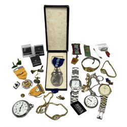 Costume jewellery including pendant, cufflinks, watches, pocket watches, Masonic jewels etc