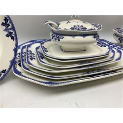 Burgess and Leigh Middleport pottery dinner wares decorated in the ‘Milford’ pattern, to include lidded tureens, graduated meat plates, dinner plates etc 