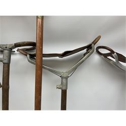 Adjustable Gamebird shooting stick, together with Mills Munitions shooting stick, Featherwate shooting stick, five others and two wooden walking sticks.  