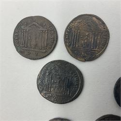 Roman Imperial Coinage, Maxentius (AD 306-312), fourteen bronze folles, most bearing rev. Roma seated in temple holding globe and sceptre (14)