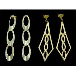 Two pairs of 9ct gold pendant stud earrings