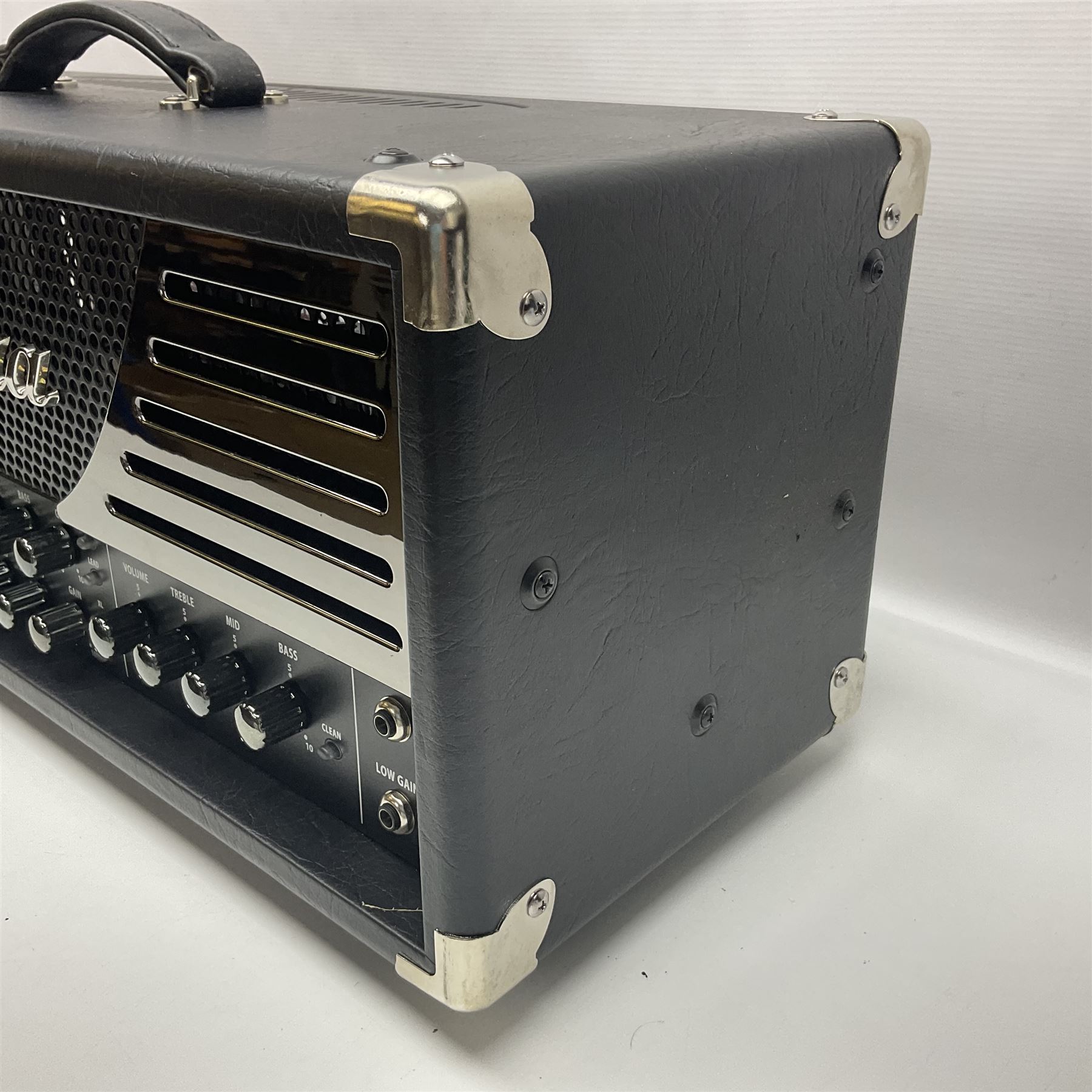 As new Bugera 333XL Infinium Hardcore 120-watt 3-channel tube amplifier head with reverb and Infinium tube life multiplier; date code 1507; number S1500576AAC L69cm; boxed with foot controller, power cable and paperwork
