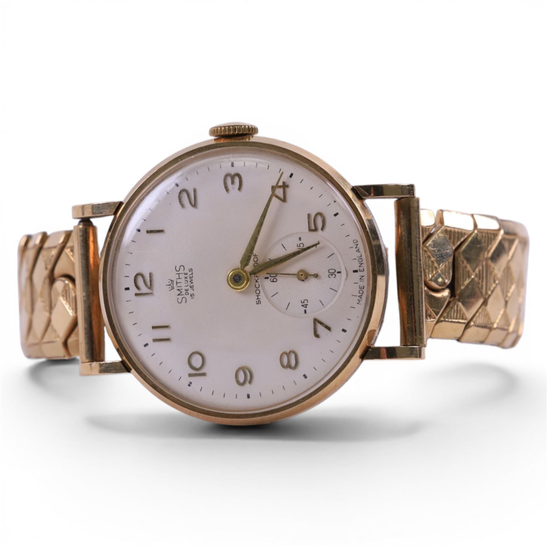 Smiths Deluxe gentleman's manual wind wristwatch, Birmingham 1960, the back case with personalised engraving, on expanding gilt strap, boxed