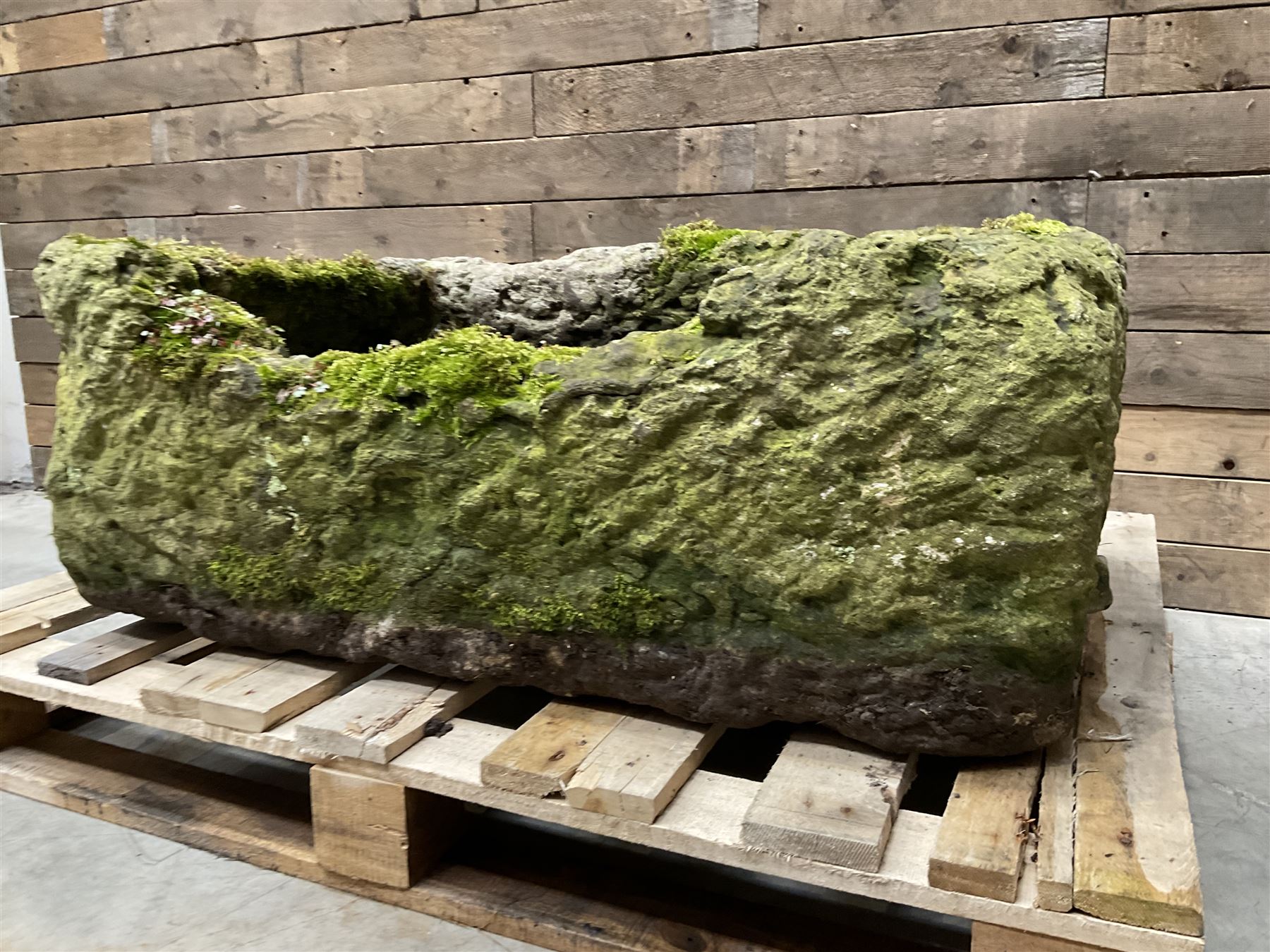 Large 19th century weathered rectangular stone trough