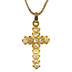  Victorian 18ct gold (tested) diamond cross pendant necklace, retailed by 'Eclese Jeweller & Watch Maker Cornhill', in original fitted presentation box  
