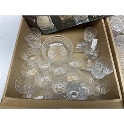 Quantity of glass ware to include Edinburgh examples, decanters, drinking glasses, bowls etc in three boxes