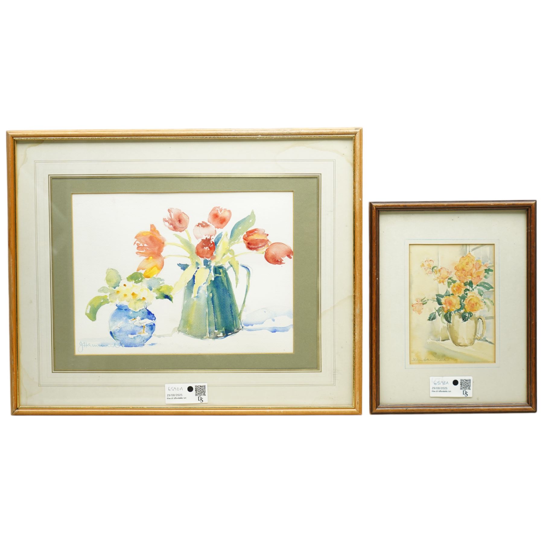 Jean Hammond (British 20th century): Still Life of Flowers in Vases, set four watercolours signed max 24cm x 33cm (4)