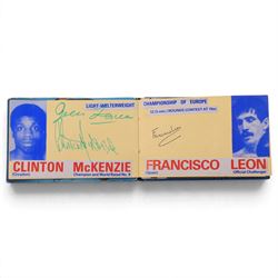 1980s boxing autograph book and photograph album, the album containing a collection of black and white photographs, mostly of British lightweight champion George Feeney, the photograph album with thirty-two signatures including Ray 