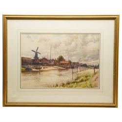 John Dobby Walker (British 1863-1925): 'The Boatyard - Holland', watercolour signed and dated 1909, titled verso 38cm x 55cm;  George Sykes (British 1863-1942): 'A Peaceful Yorkshire Dale', watercolour signed 41cm x 58cm (2)