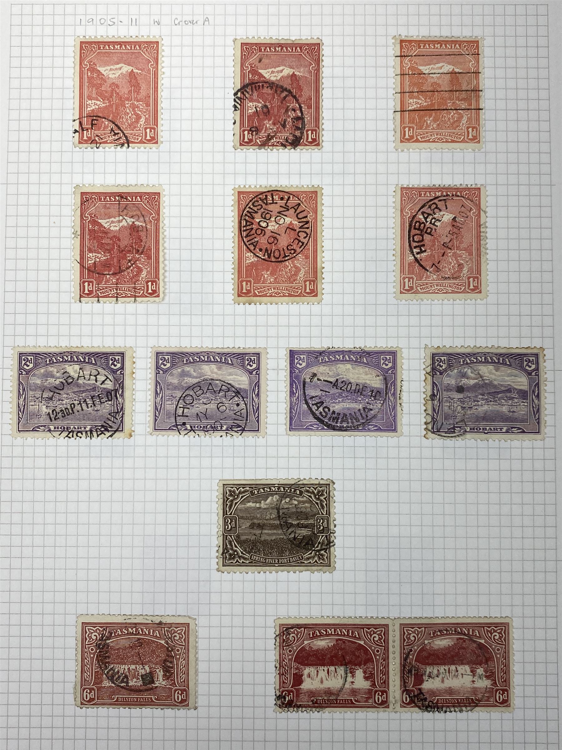 Van Diemen's Land (Tasmania) Queen Victoria and later stamps, including 1853-4 one penny and four penny stamps, 1855 two pence and four pence, 1856 one penny, 1857 various values, 1864-80 various perf issues etc, housed on pages