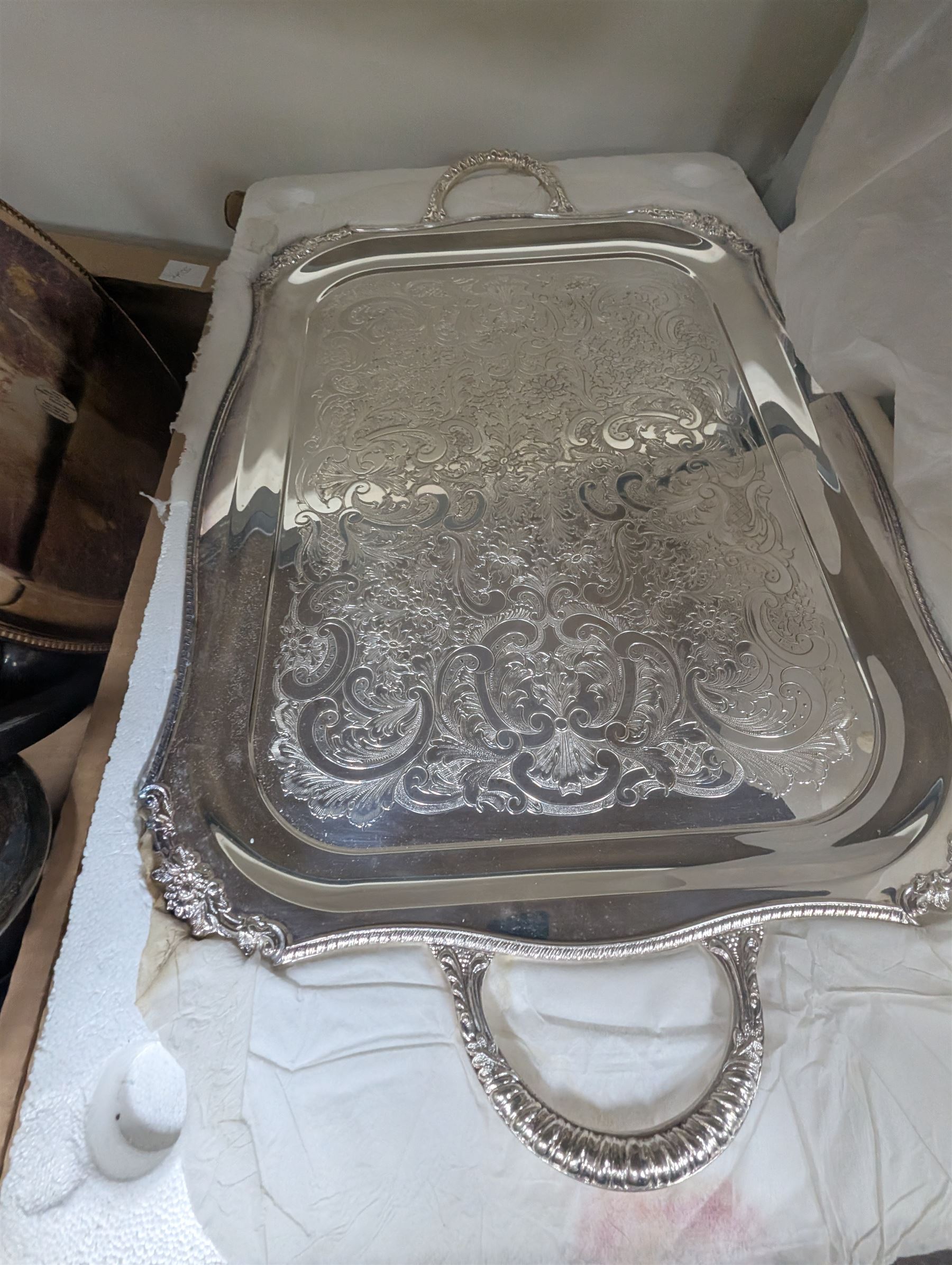 Large collection of silver plated items, including teapot, twin handled tray, cruet set and other metal ware etc