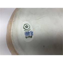 Pair of Royal Copenhagen bowls modelled as baskets and mounted with lobsters, model no 3498 and 3277, with painted and printed marks beneath, largest D19cm