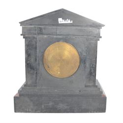 Large Victorian slate and variegated rouge marble architectural mantle clock, with gilded bronze mounts, with eight-day movement, striking a coiled gong, not running 