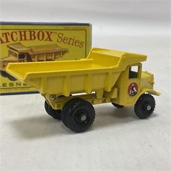 Lesney - three die-cast Matchbox series models comprising no.6 Quarry Truck in yellow, Moko Lesney no.28 Bedford S Compressor Truck in yellow, and no.42 Bedford CA Evening News Truck no.42; in original boxes (3) 