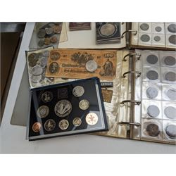 Great British and World coins, including 1996 brilliant uncirculated coin collection in card folder, 1998 proof coin set in blue display with certificate, commemorative crowns, 1953 unofficial year set in plastic holder, pre-decimal coinage, pre-Euro coinage etc, housed in various ring binder folders and loose