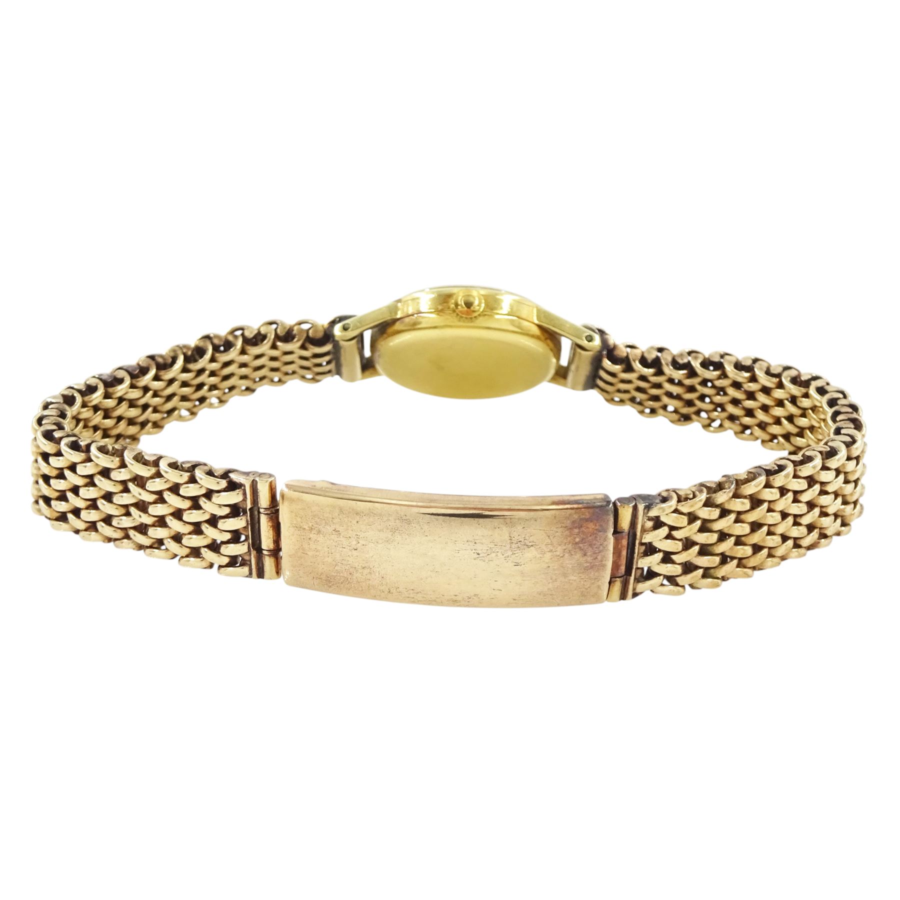 Omega ladies 18ct gold manual wind wristwatch, Cal. 244, silvered dial with baton hour markers, Helvetia hallmark, on 9ct gold bracelet, with fold-over clasp, Birmingham 1990