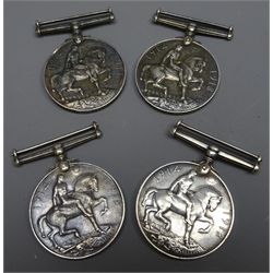  Four WWl British War Medals awarded to 50225 Pte. B.Ball L'Pool R., 4240 Pte. H.Clegg E.Lan.R., 40091 PtE. J.Foster Lan.Fus. and 2463 Pte. J.Edwardes E.Lan.R. (4)  
