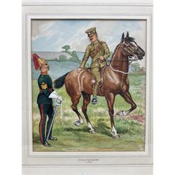 Set of three watercolours of military interest - Northumberland Yeomanry Hussars c1910, Shropshire Yeomanry Sergeant and Private c1914 and Essex Yeomanry c1914, each titled on mount 26 x 22cm, mahogany stained frames (3)