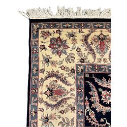 Persian blue ground rug carpet, repeating beige border