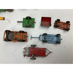 Dinky - nineteen unboxed and playworn/repainted die-cast models including Muir Hill Dumper, Muir Hill 2WL and Heavy Tractor; all repainted; Coles Mobile Crane, two Aveling-Barford steam rollers; Massey-Harris tractor and manure spreader; Land Rover; nine various trailers etc (19)