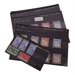 King George VI and Queen Elizabeth II Falkland Islands and Falkland Islands Dependencies stamps, including two King George VI 1946-1949 'thick map' sets of eight, apparently hinged and unhinged, corresponding 'thin map' set of seven, etc, housed on stock cards