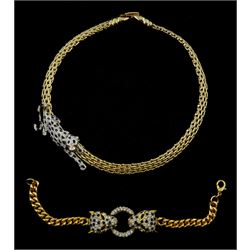 Butler & Wilson gilt crystal panther necklace and bracelet, both stamped