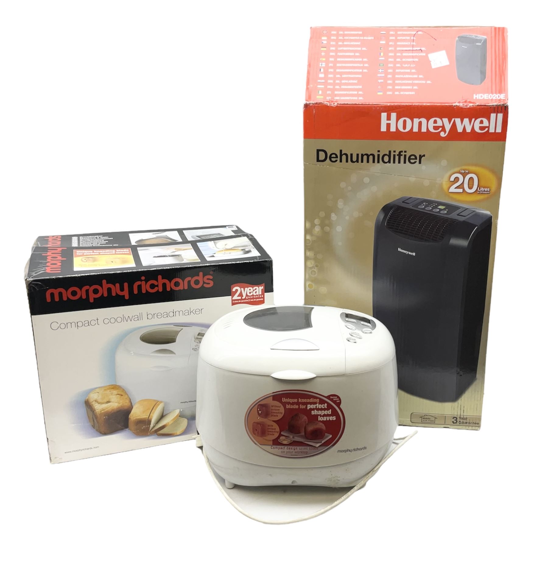 Honeywell dehumidifier HDE020E in original box and Morphy Richards Compact coolwall breadmaker, in original box 