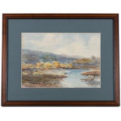 James Ulric Walmsley (British 1860-1954): House on the Lakeside and Moors Landscape, two watercolours  signed, 19cm x 28cm and 18.5cm x 26cm (2)